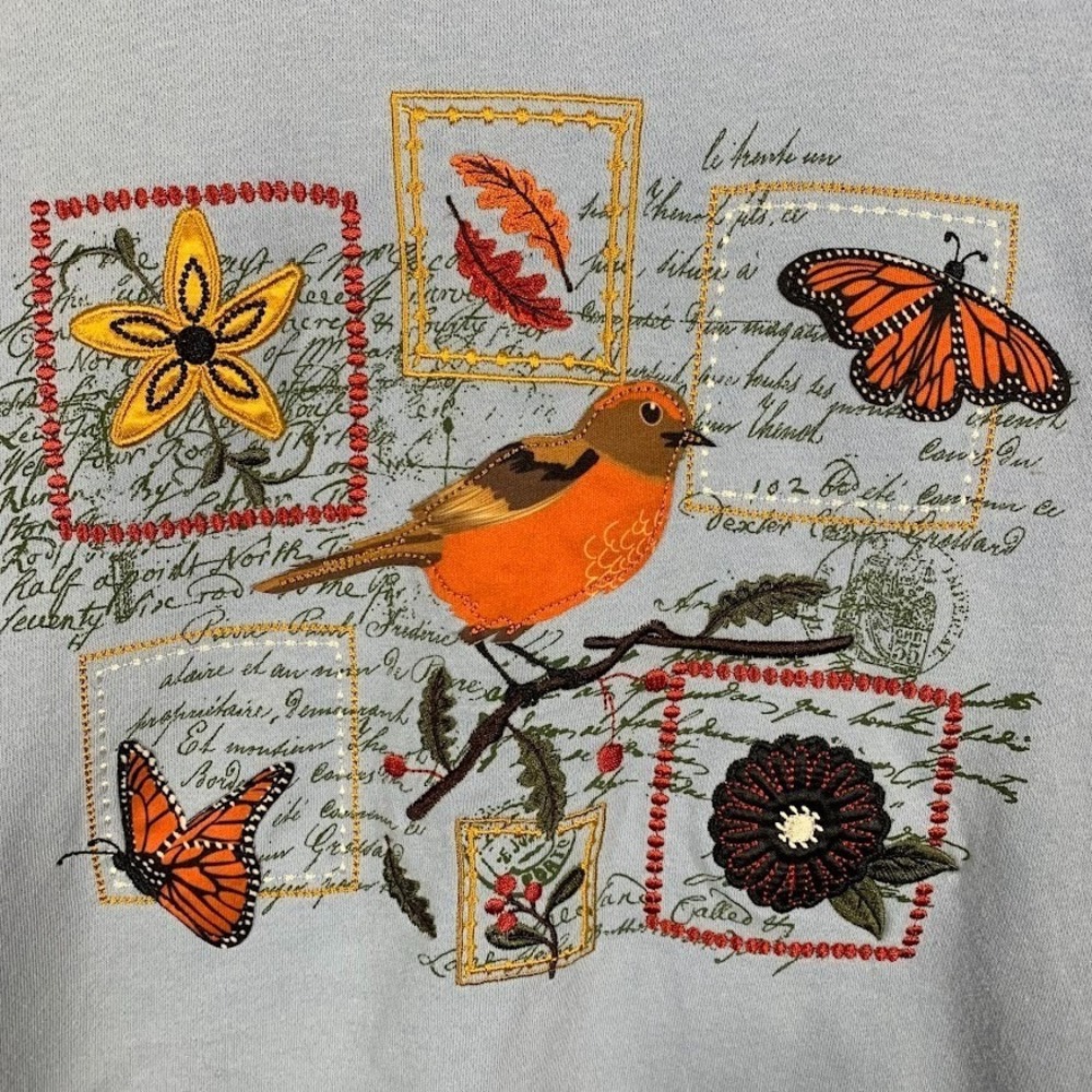 Breckenridge Embroidered Nature Sweater Cottagecore Mock Neck Women's Large - Picture 2 of 8